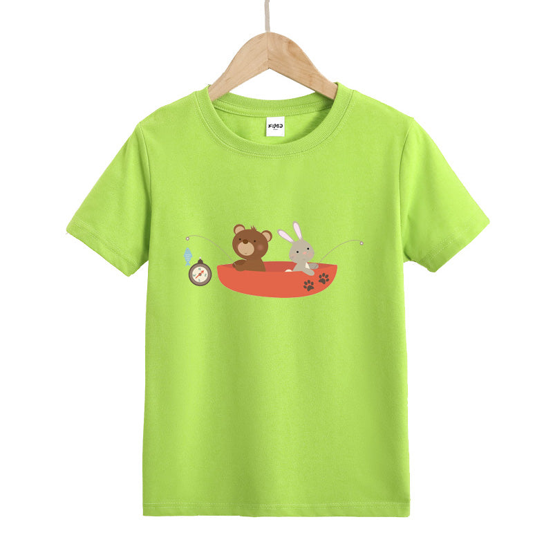 Bear and Rabbit Fishing on The Boat Kid's T-Shirts