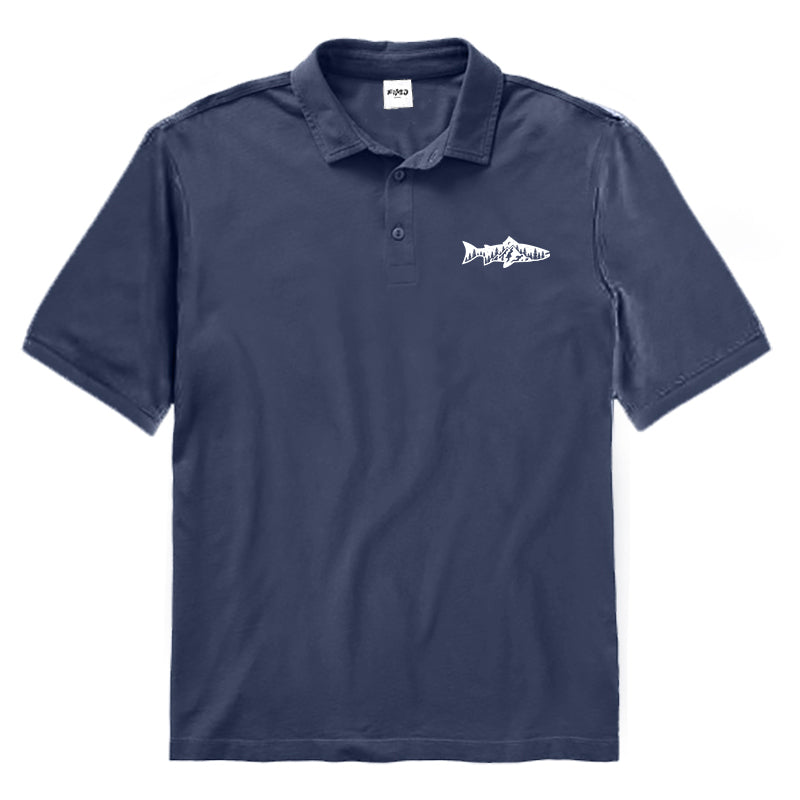 Fish and Mountain Moon Tree Polo Shirt