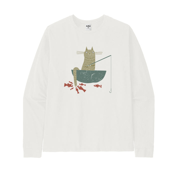 Silly Cat Fishing Long Sleeve T-Shirt