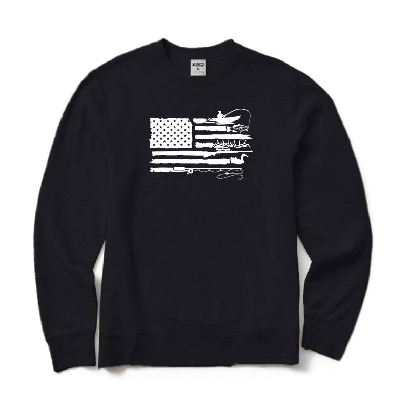 Fishing and Hunting American Flag Crewneck Sweatshirt