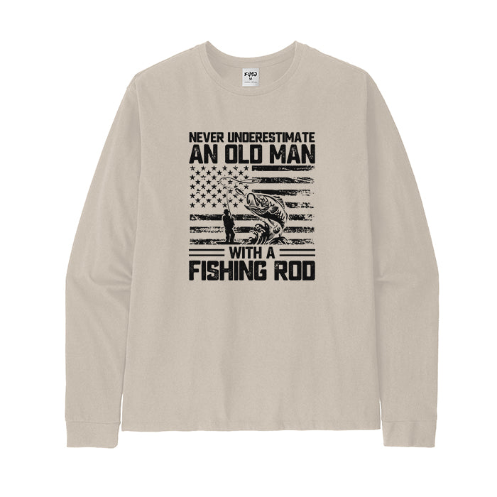 Never Underestimate An Old Man with A Fishing Rod Long Sleeve T-Shirt