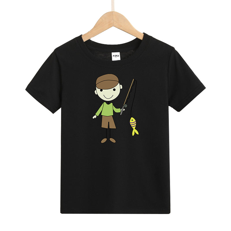 Boy fishing Kid's T-Shirts