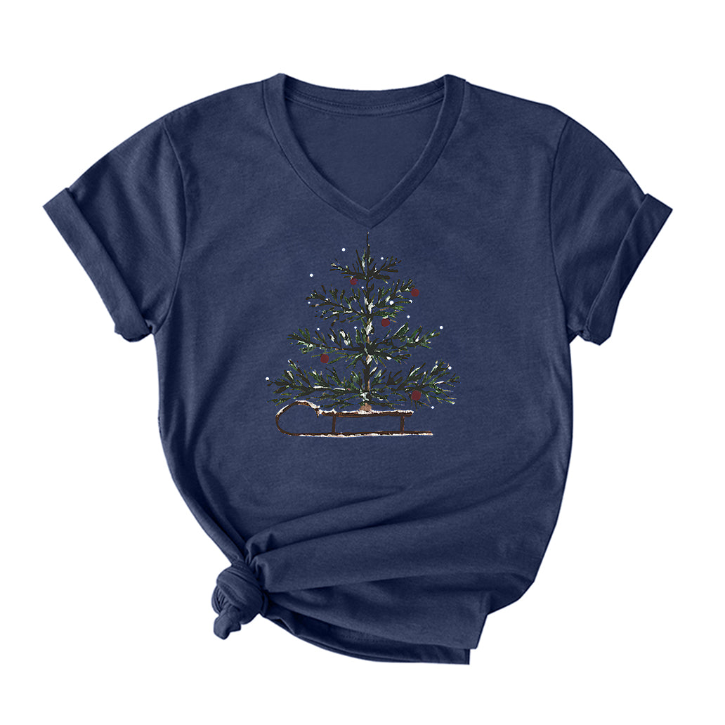 Christmas Tree V Neck T-Shirt for Women