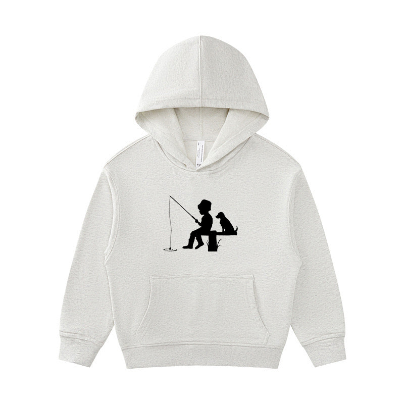 Little Boy Fishing with Dog Kid's Hoodie