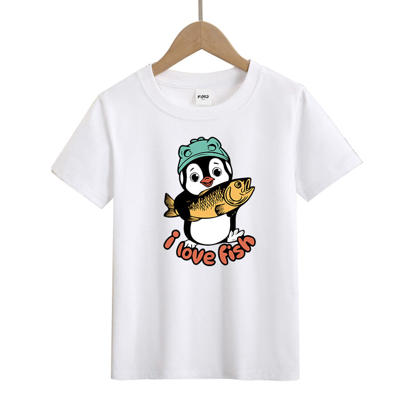 Penguins love fish Kid's T-Shirts