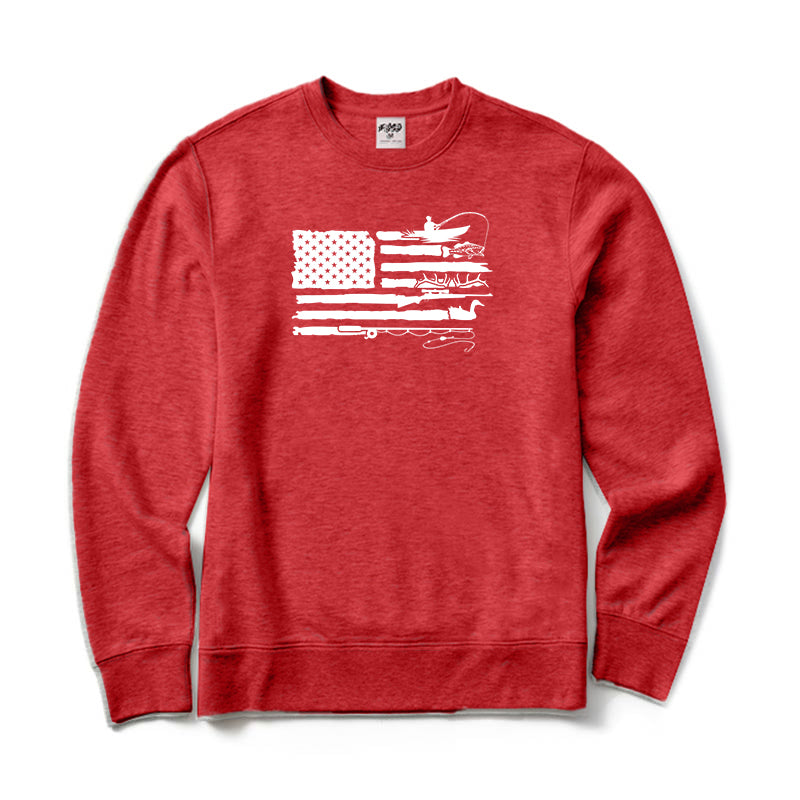 Fishing and Hunting American Flag Crewneck Sweatshirt