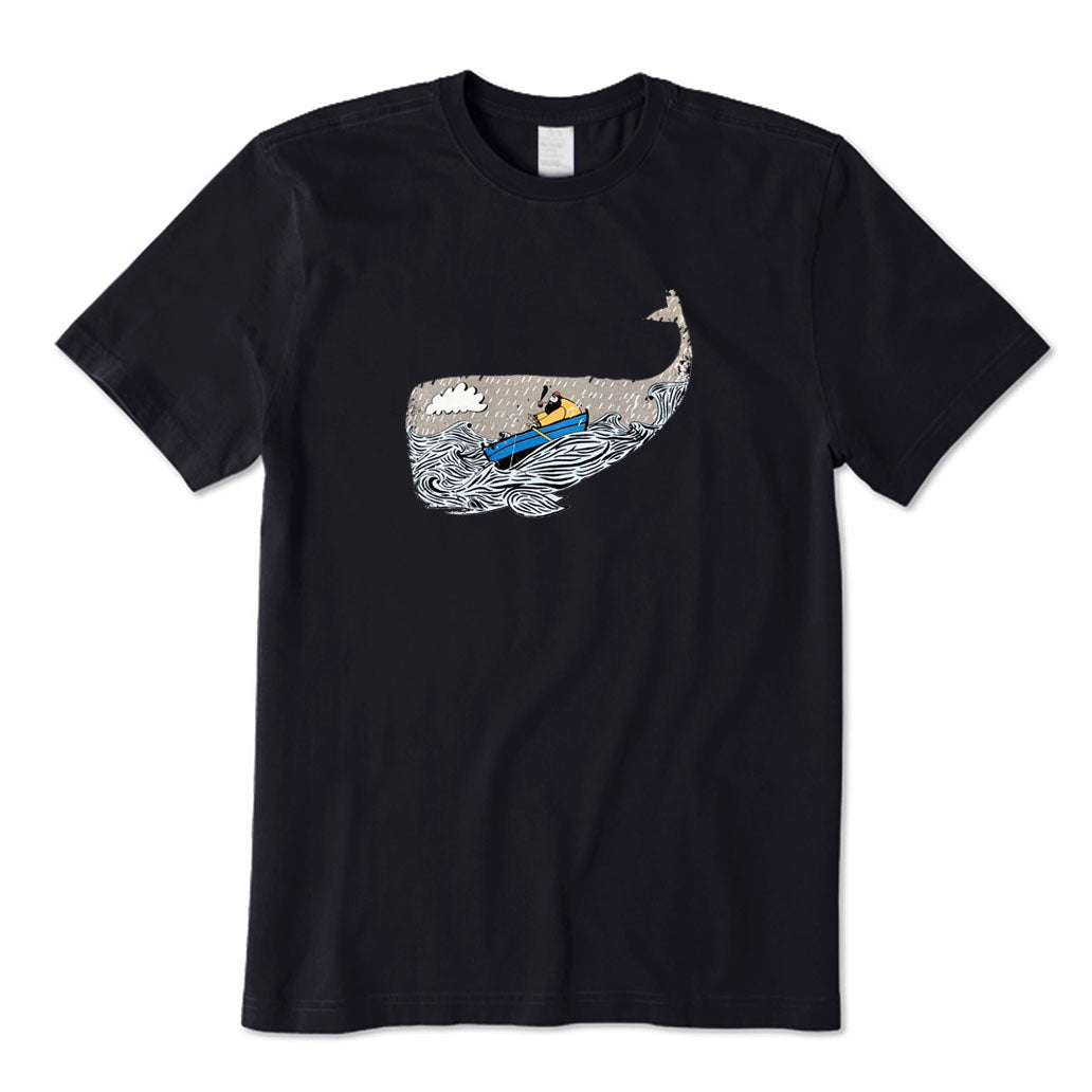 Brave Old Fisherman Rowing A Boat in The Rainy Deep Sea T-Shirt