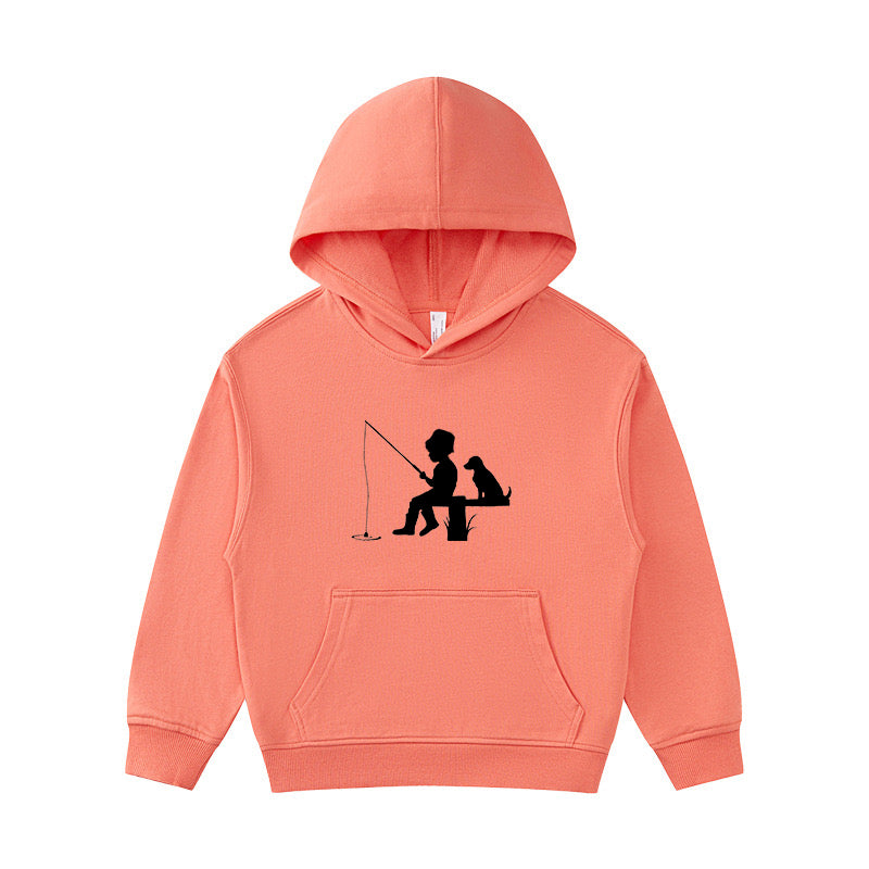 Little Boy Fishing with Dog Kid's Hoodie