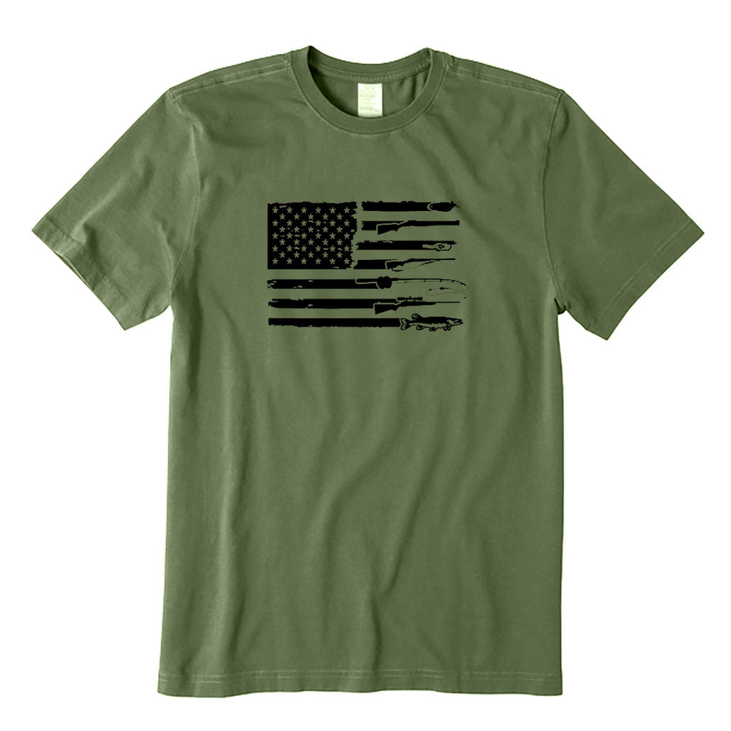 Hunting Fishing and American Flag T-Shirt