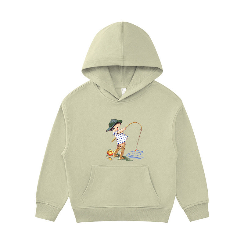 Girl in Waders Fishes Kid's Hoodie