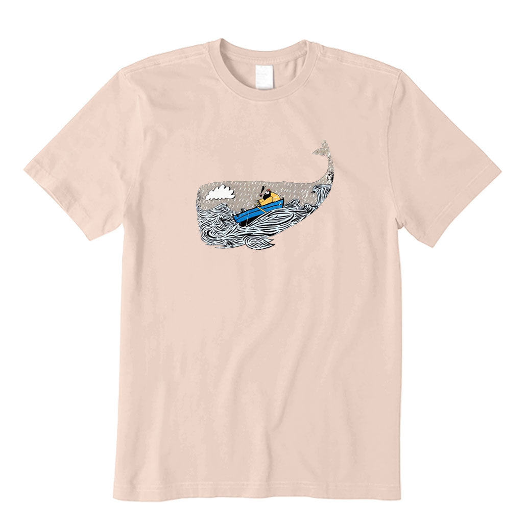 Brave Old Fisherman Rowing A Boat in The Rainy Deep Sea T-Shirt