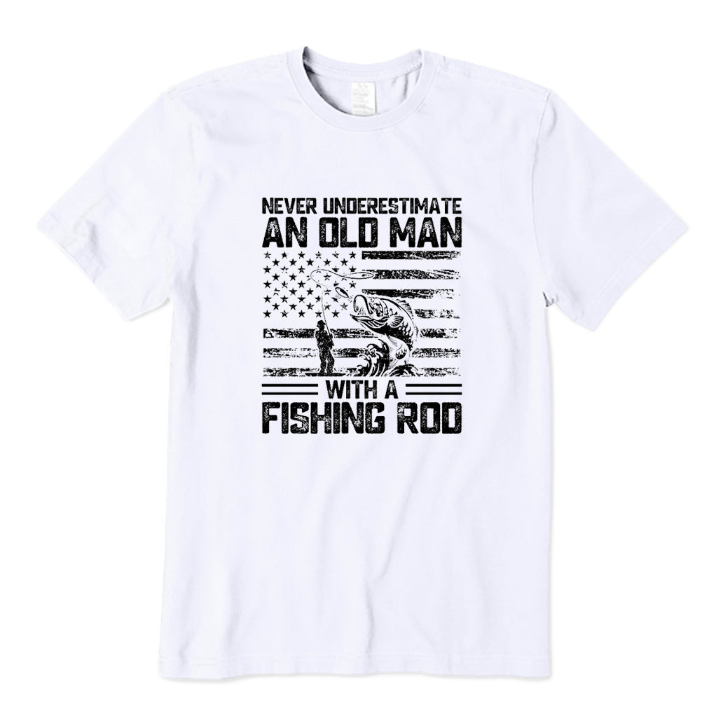 Never Underestimate An Old Man with A Fishing Rod T-Shirt