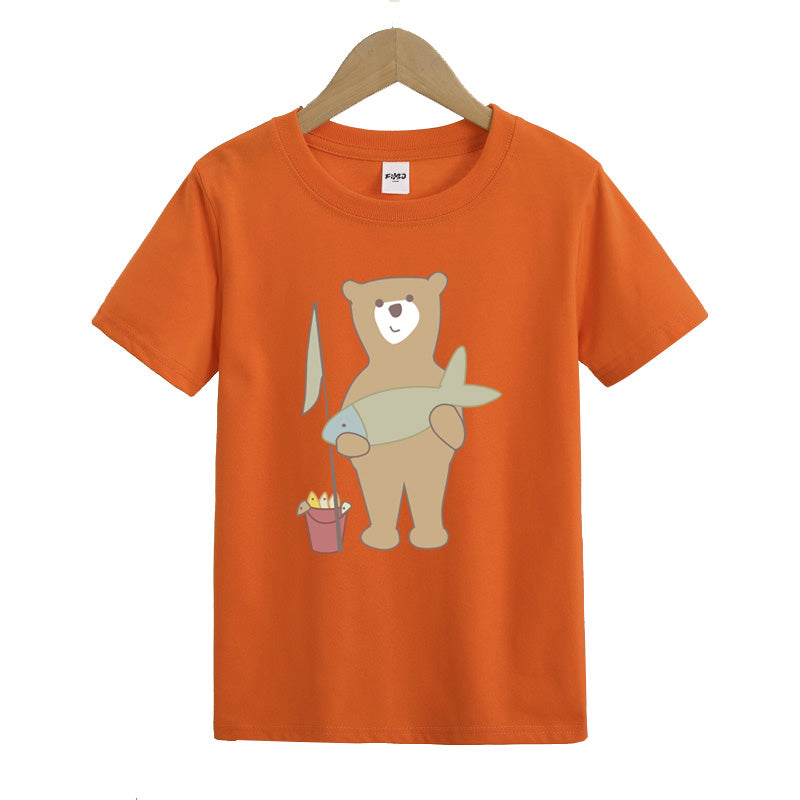 Little Bear Shows Off His Victory Kids T-Shirt