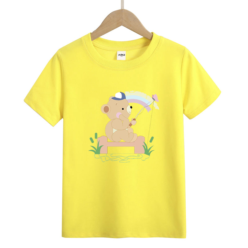 Little Bear Fishing Under The Rainbow Kid's T-Shirts