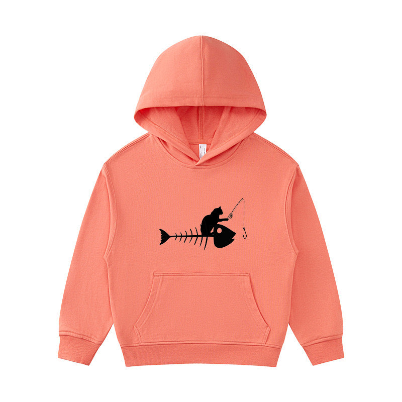 Cat Fishing on A Fish Bone Kid's Hoodie