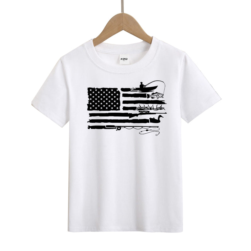 Fishing and Hunting American Flag Kid's T-Shirts