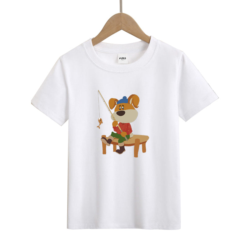 Cute Puppy Fishing Kid's T-Shirts