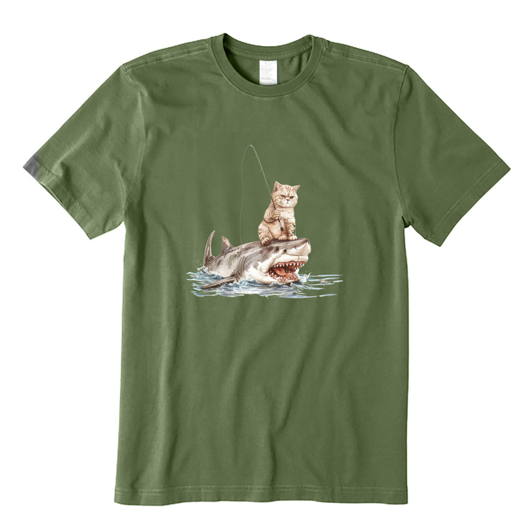 Cat Fishing on Shark T-Shirt