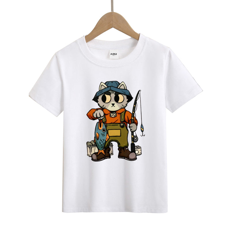 Cat Fishing Kid's T-Shirts