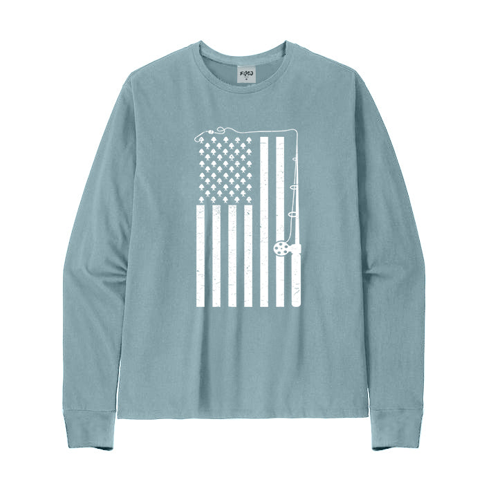 Fishing American Flag Long Sleeve T-Shirt