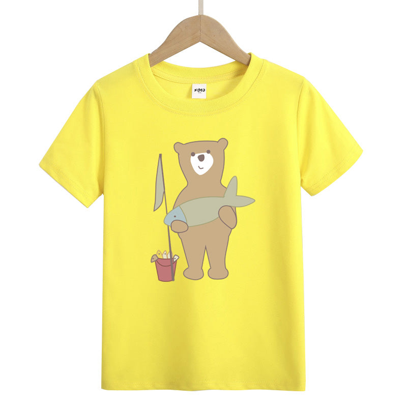 Little Bear Shows Off His Victory Kids T-Shirt