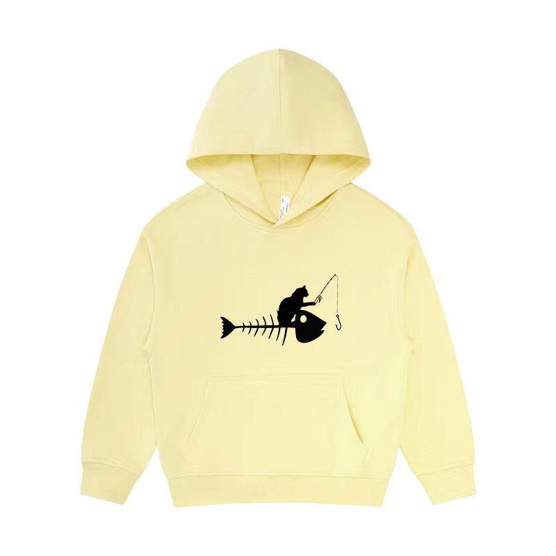 Cat Fishing on A Fish Bone Kid's Hoodie