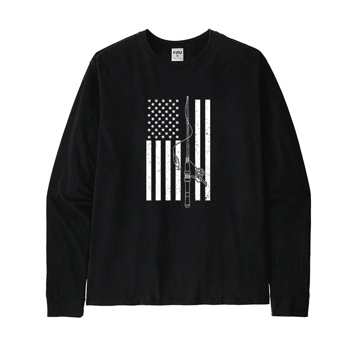 USA FLAG FISHING ROD Long Sleeve T-Shirt