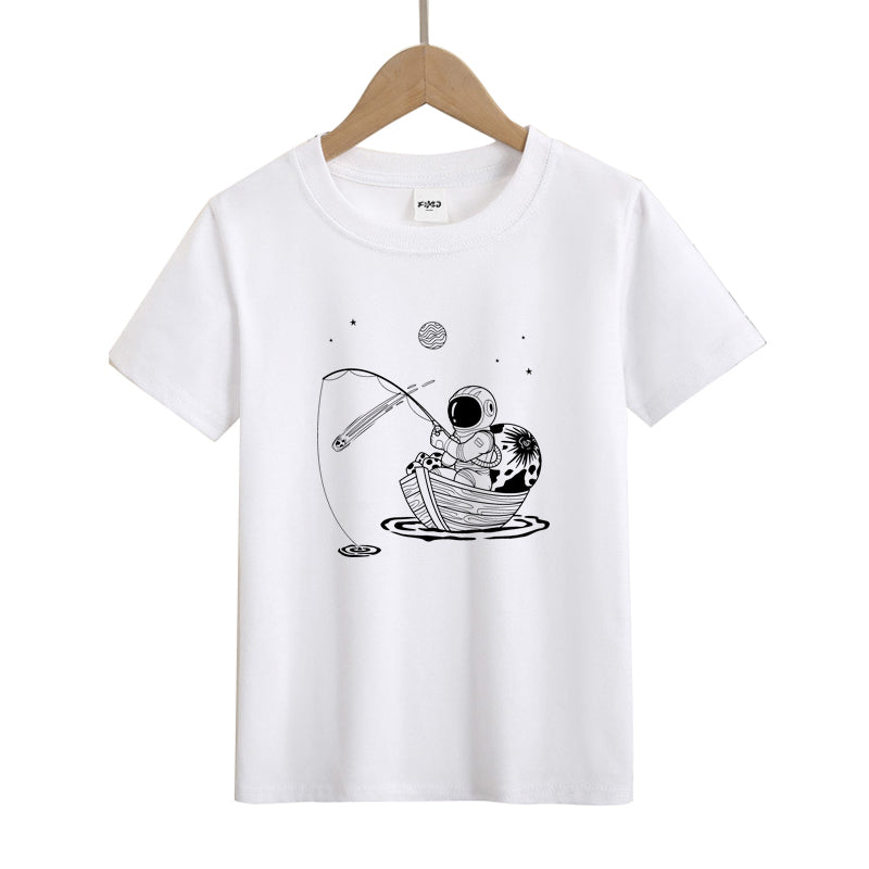 Astronaut Fishing on Boat Kid's T-Shirts