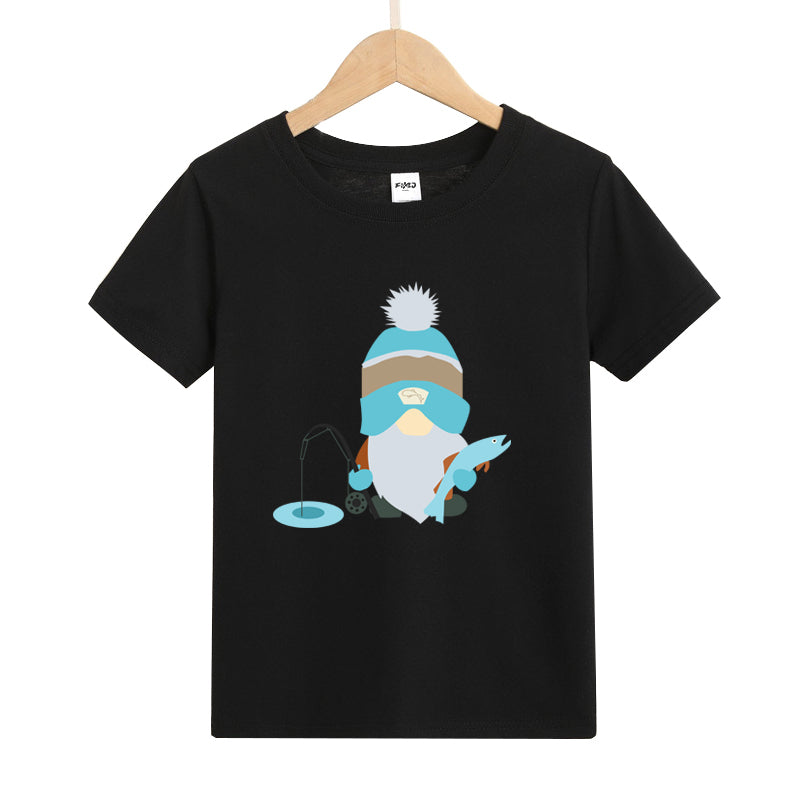 Cartoon Old Man with Beard Fishing Kids T-Shirt