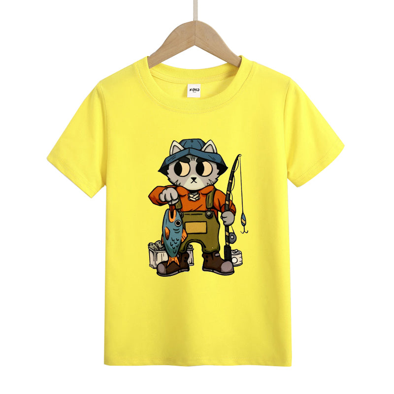 Cat Fishing Kid's T-Shirts