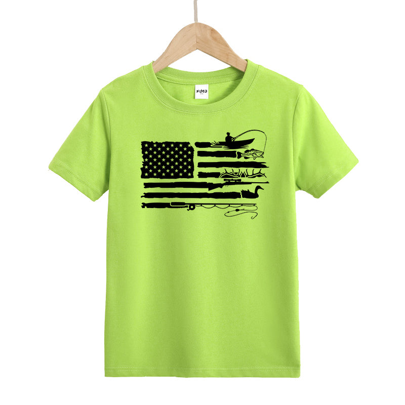 Fishing and Hunting American Flag Kid's T-Shirts