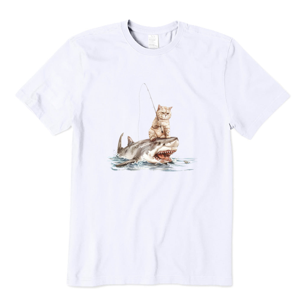 Cat Fishing on Shark T-Shirt