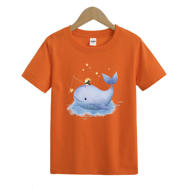 Penguin Sitting on Whale Fishing Kid's T-Shirts