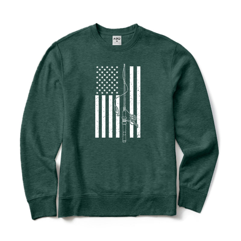 USA FLAG FISHING ROD Crewneck Sweatshirt