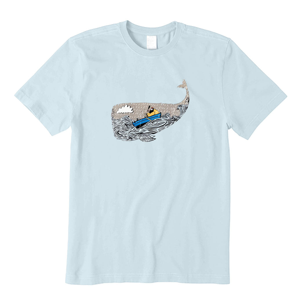 Brave Old Fisherman Rowing A Boat in The Rainy Deep Sea T-Shirt