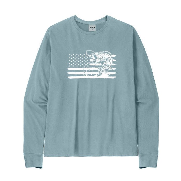 American Flag Fishing Long Sleeve T-Shirt