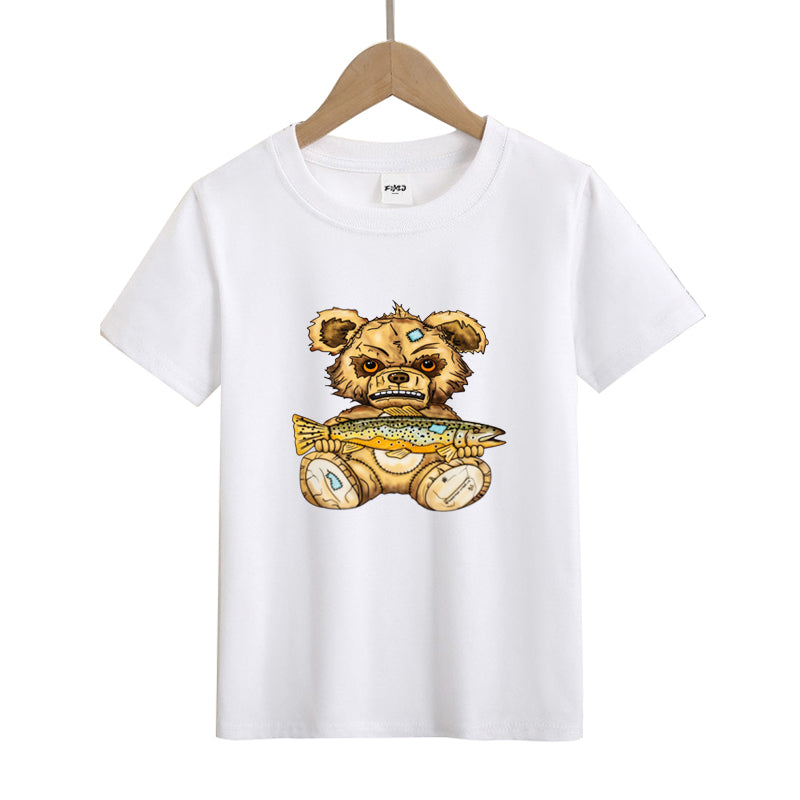 Angry Bear Caught A Fish Kid's T-Shirts