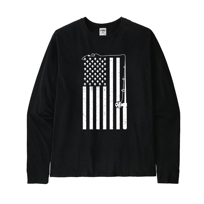 Fishing American Flag Long Sleeve T-Shirt