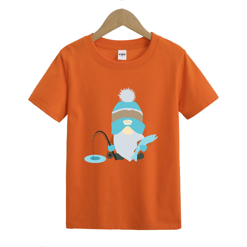 Cartoon Old Man with Beard Fishing Kids T-Shirt