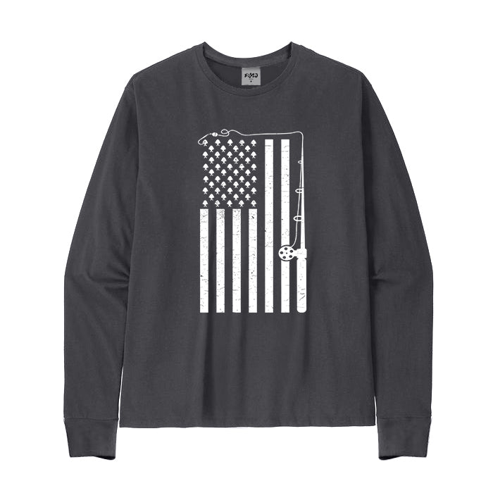 Fishing American Flag Long Sleeve T-Shirt