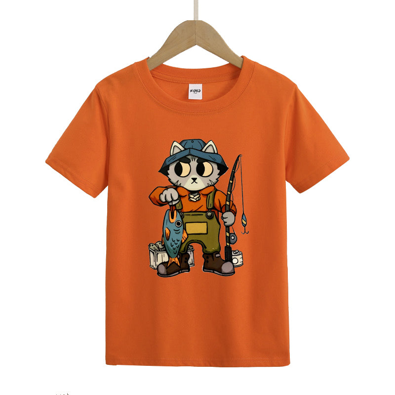 Cat Fishing Kid's T-Shirts