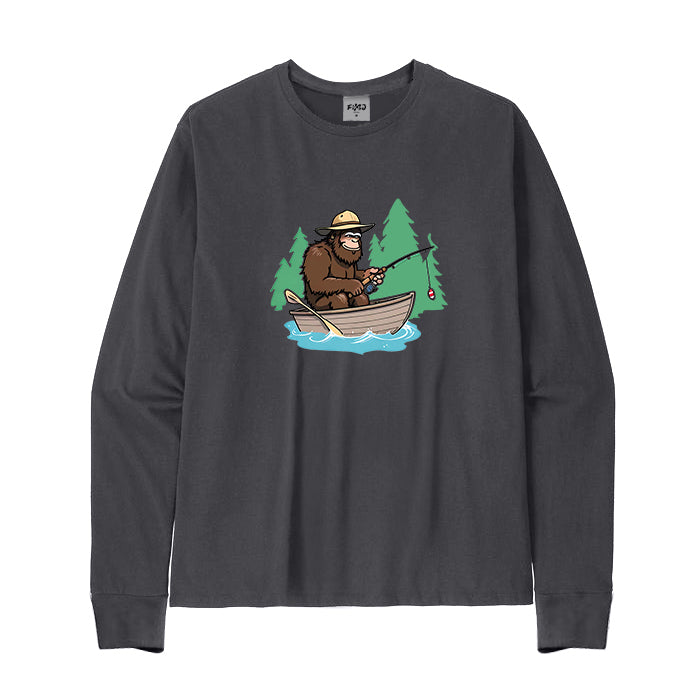 Bigfoot Fishing on The Boat Long Sleeve T-Shirt