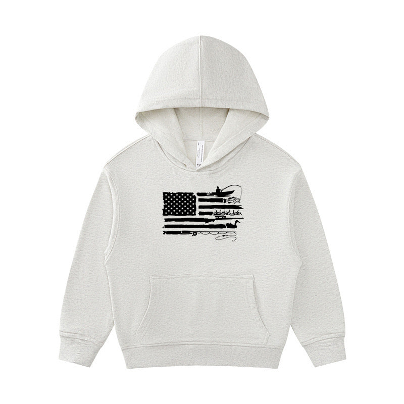 Fishing and Hunting American Flag Kid's Hoodie