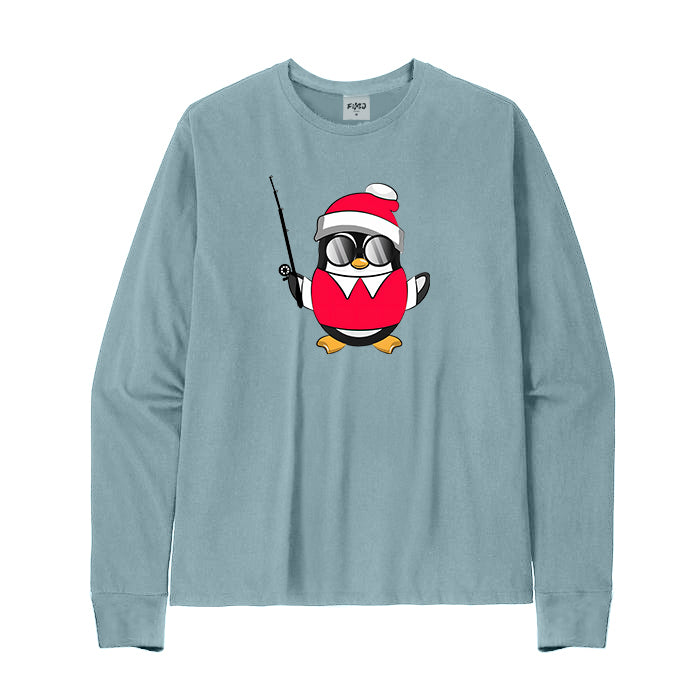 Christmas Penguin Fishing long Sleeve T-Shirt