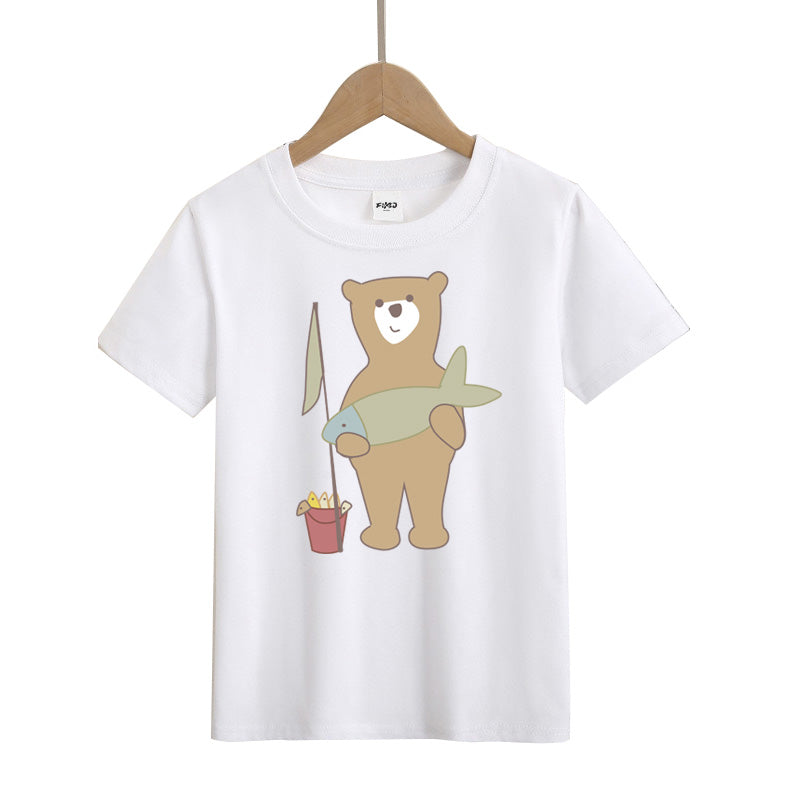 Little Bear Shows Off His Victory Kids T-Shirt