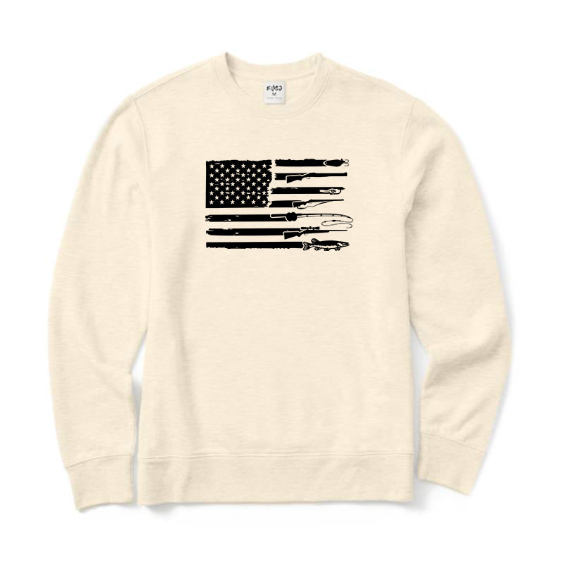 Hunting Fishing and American Flag Crewneck Sweatshirt