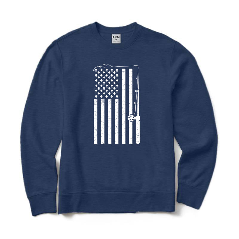 Fishing American Flag Crewneck Sweatshirt