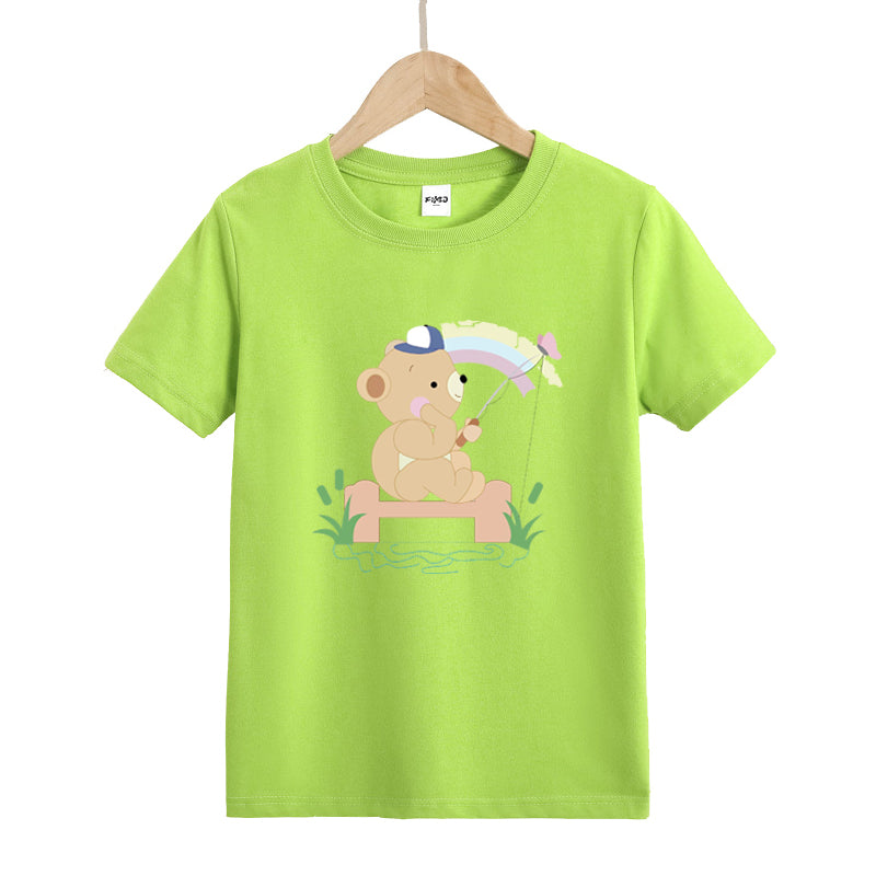 Little Bear Fishing Under The Rainbow Kid's T-Shirts