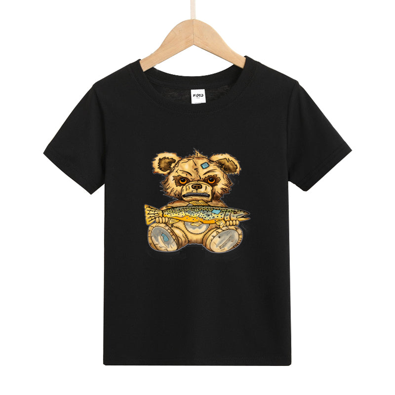 Angry Bear Caught A Fish Kid's T-Shirts