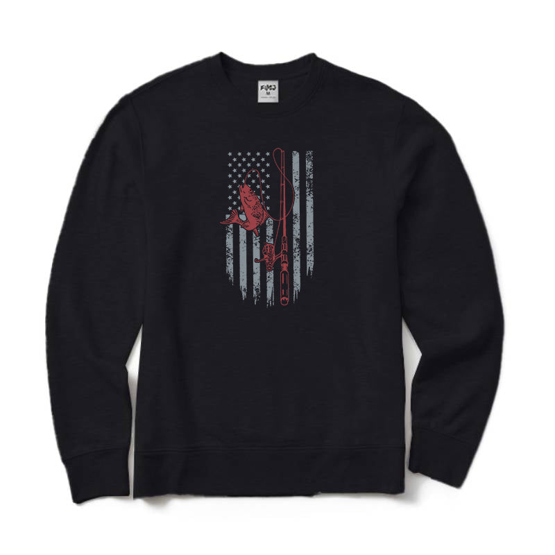 Fishing American Flag Crewneck Sweatshirt